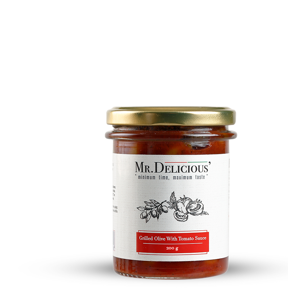 Grilled Green Olives with Tomato Sauce